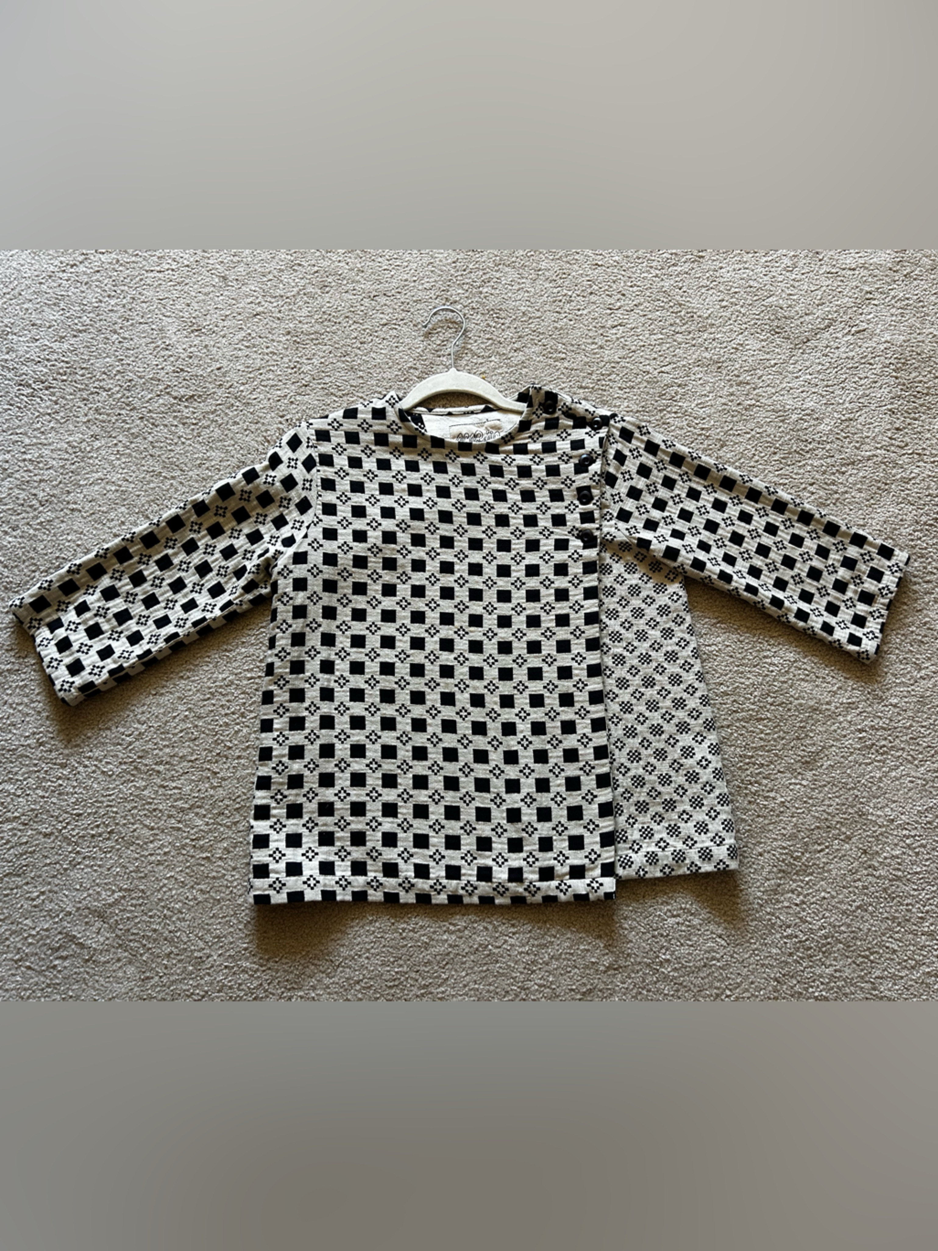 Ace & Jig Black And Cream 3/4 Sleeve Patterned Top